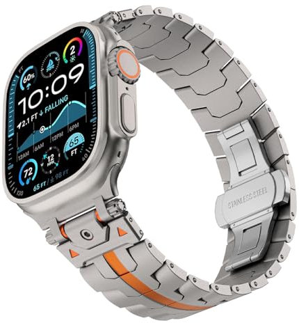 CYSUE Correa de reloj de acero inoxidable, banda de Metal Explore Iron-Man para Apple Watch Band S10 46mm S10 42mm Ultra 49mm 45mm 44mm(Titanium Orange,49mm)