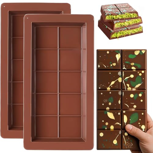 2PCS Silicone Big Chocolate Bar Moulds, Thick & Deep Chocolate Mould, Reusable Moulds for Baking,Candy & Jelly Mould, Ice Cube Maker for DIY Baking (2)