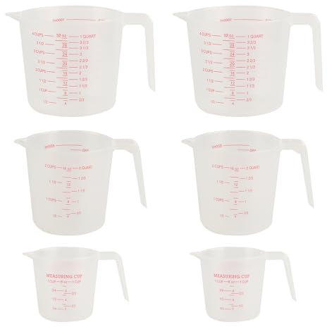 6 Pcs Plastic Measuring Jugs 1 Litre 250ml 500ml Measuring Cups Set, Plastic Jugs with Handle & Measurements Scale for Kitchen Laboratory Garden Baking Beakers Liquid