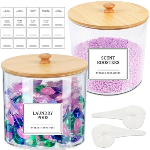 Ecopandy 2 contenitori trasparenti Waundry Pods con coperchio in bambù