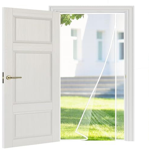 Mosquitera magnética para puerta y ventana mosquitera enrollable sin taladro niños mascotas175x225cm Blanco