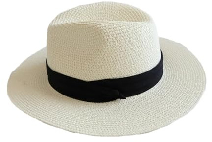 Mnjyihy Chapeaux de soleil classiques d'été pour hommes et femmes, grande taille, Panama à large bord, chapeau de paille Fedora, blanc, XL 61-63cm
