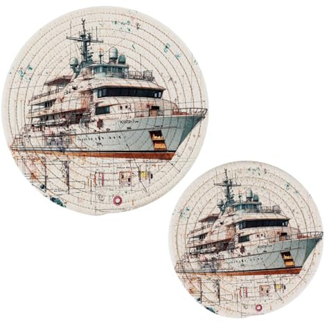 Luxury Cruise Ship Trivet Mat Cotton Hot Pot Pan Heat Resistant Kitchen Aid Pot Holders for Pots and Pans Kitchen Counter 2 pcs