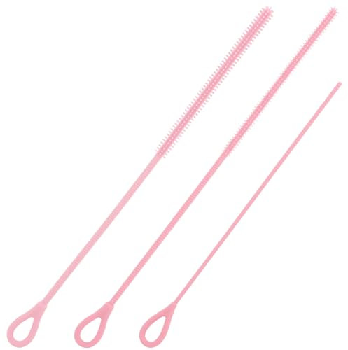 3pcs Reusable Silicone Straw Cleaner Brush Set, Extra Long Straw Cleaning Tool with Steel Core 3mm 6mm 9mm Multi-Size Cleaning Accessories for Stanley Cup Water Bottle (Pink)