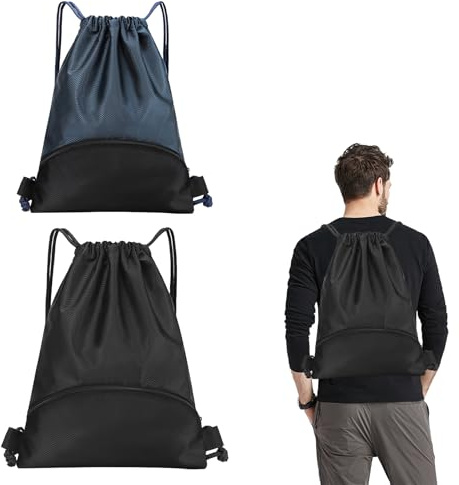 Wasserdichtes Oxford-Sportbeutel-Set mit Kordelzug – Großer Turnbeutel Schwarz & Kompakter Blau-Schwarzer Sportbeutel, Geeignet zum Tragen verschiedener Wettkampfartikel, reißfest（2er-Pack）