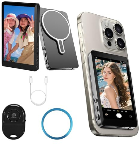 Selfie Monitor Cellphone Screen handy selfie Magnetic Wireless Back Camera Phone Screen Vlog Selfie Monitor With remote Control for Live Streaming,Photography and Screen Mirroring