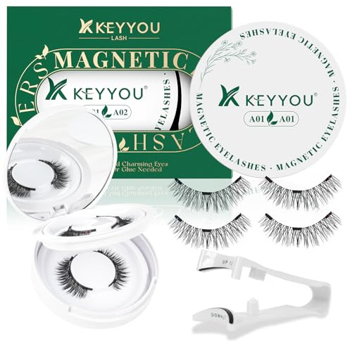 KEYYOU Wiederverwendbare magnetische Wimpern für den täglichen Gebrauch, 2 Paar mit Applikator, einfach anzubringen und langanhaltend für den täglichen Gebrauch und Veranstaltungen (A01+A01)