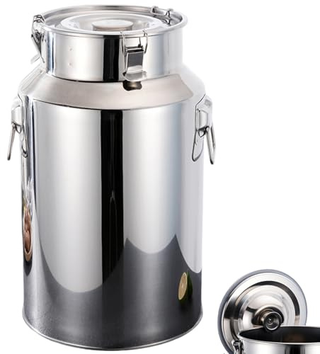 Bidon à lait en acier inoxydable Pot à lait robuste de 6 L avec couvercle scellé, anneau de levage et poignée transport Seau en acier inoxydable pour le stockage des liquides