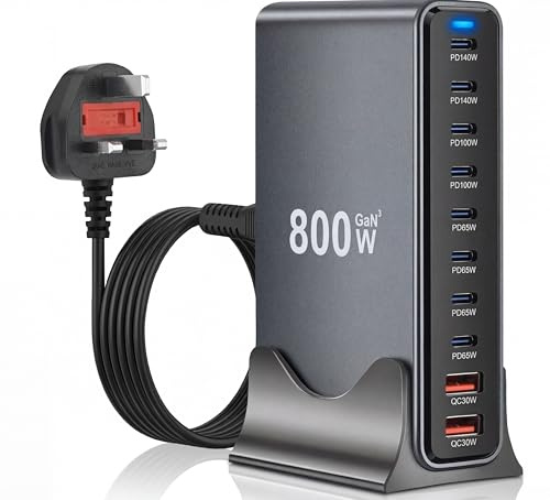 IBAADII 800W GaN3 Charging Hub, Desktop Charging Station USB C for MacBook Air, MacBook, Samsung Charger Replacement and Multi Device USB C Charger Cable Setup