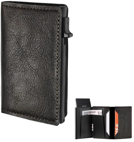 XETHI Portefeuille Homme avec 8 Emplacements Cartes | Porte-Cartes de Crédit Pop-Up en Aluminium et Cuir Premium | Étui à Cartes Antivol (Noir)