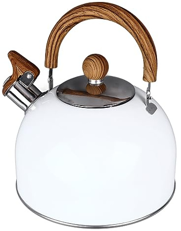 Akozon Bouilloire Sifflante en Acier de qualité Supérieure de 2,5 L en Moins – Conception à Fond Plat pour Tables de Cuisson à Gaz et à Induction – Facile à Utiliser avec Poignée Anti-brûlure –