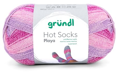 Gründl Wolle Hot Socks Playa Sockenwolle 1 Knäuel 100 g | Weiche Sockenwolle für 1 Paar Socken- 45 % Baumwolle, 33 % Wolle, 12 Polyamid, 9 % Polyester - 100 g / 450 m