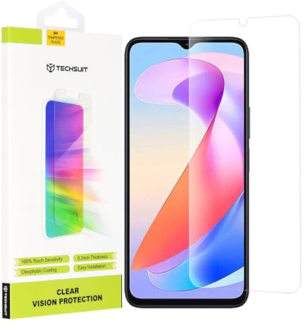 Techsuit Displayschutzfolie für Honor X6a Gehärtetes Glas mit 9H Härte, Hüllenfreundlich, Stoßschutz, Oleophobe Beschichtung, Anti Fingerabdruck, Kristallklar, Clear Vision