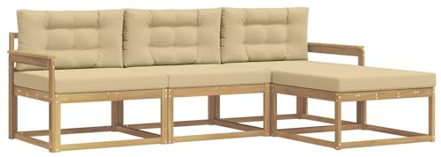vidaXL Outdoor-Sofagarnitur mit Kissen 4 pcs Weiß und Beige Polyester, Moderne Garten-Sofagarnitur, wetterfest, Bequeme Loungemöbel, stylische Sitzmöglichkeiten für den Hof