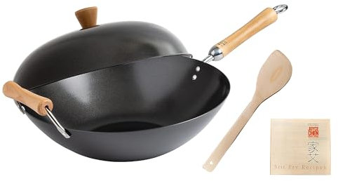 Joyce Chen J21-9971 Classic Series Juego de wok antiadherente de acero al carbono, aleación, 3 cuartos de galón, 14 pulgadas