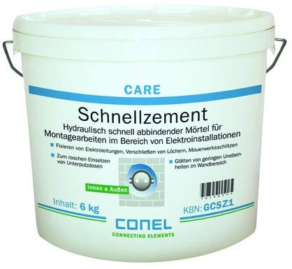 CARE Schnellzement 6 kg, Eimer, grauer Zement, Pulver, Adhäsiv, Bonding Cement, für Metall, Glas, Keramik, Kunststoff, Aushärtung ca. 8 Minuten