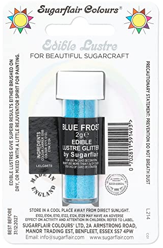 Sugarflair Blue Frost Edible Lustre Glitter, Add a Lustrous Shine to Cakes or Decorations. Brush On or Add Rejuvenator to Create Eye-Catching Edible Paint - 2g