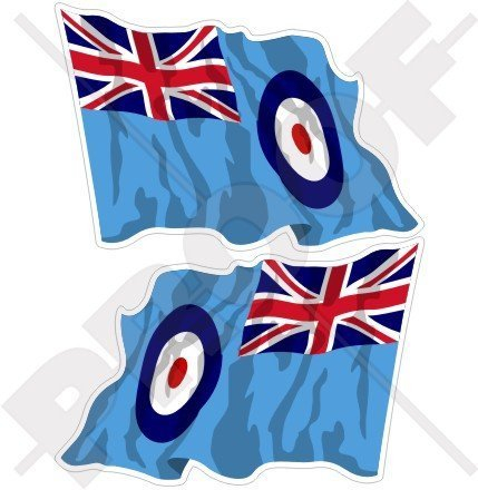 RAF Wehende Flagge Britische Königliche Luftwaffe Fähnrich UK 75mm Auto & Motorrad Aufkleber, x2 Vinyl Stickers (Links - Rechts)