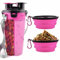 MATT SAGA 800 ml Dog Water Bottle and Food Bottle 2-in-1 with 2 Foldable Dog Travel Bowls Portable Dog Water Bowls for Walking, Hiking and Travel (Pink)