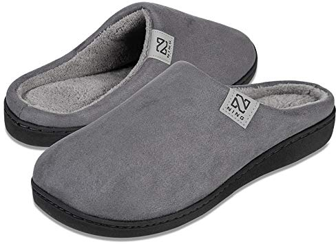 Damen Herren Hausschuhe aus Memory-Baumwolle Drinnen Pantoffeln im Herbst und Winter für Drinnen und Draussen (Dunkelgrau, 42/43 EU)