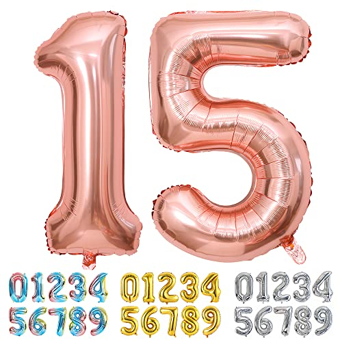 Ponmoo Luftballons Zahlen 15/51 Rosegold, Riesen Nummer 0 1 2 3 4 5 6 7 8 9 10-19 20-29 30-39 40 50 60 70 80 90 100, groß Folienballons für Hochzeit Jubiläum, Geburtstagsballons Party Dekoration