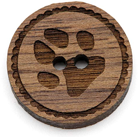 NaturSchatulle Holzknöpfe Gravur Motiv Pfote 12-30mm I 25 Stück Nussbaum 2 Loch Knöpfe Holz DIY Basteln Nähen Schmuckherstellung Annähen Rund 12mm