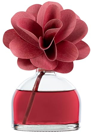 MUHA' | Raumduft Flower Diffuser, Duft Orange und Zimt, Raumdiffusor mit Blume aus Birkenholz, Format 200 ml
