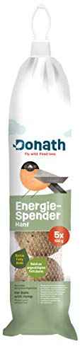 Donath Energie-Spender Hanf - 5 Meisenknödel im praktischen Spender zum Aufhängen (5x100g) - wertvolles Ganzjahres Wildvogelfutter - aus unserer Manufaktur in Süddeutschland