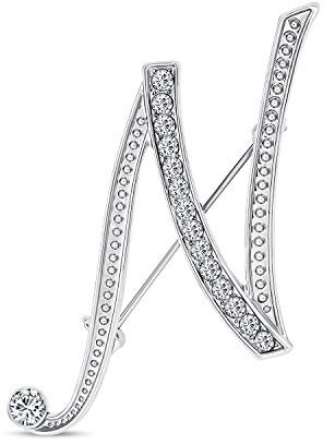 Große Aussage Abc Pave Crystal Cursive Script Monogramm Buchstaben Alphabet Initiale N Schal Revers Pin Brosche Für Frauen Silber Plattiert