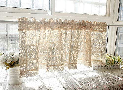 Yaland schiebegardinen halbtransparent Kurze Fenster vorhänge Türvorhänge Küche Wohnzimmer Kinderzimmer landhausstil häkeln Vintage vorhänge Leinenvorhänge Beige (BxH 230X90cm) 1 Stück