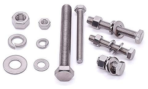 5/16-18 x 6 (6 Sets) Stainless Steel Hex Bolts Screws with Nuts Flat Washers Lock Washers, 304 SS 18-8, Hexagon Head, Fully Machine Threaded, Bright Finish