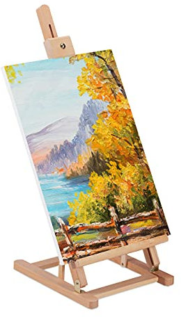 Relaxdays Tischstaffelei, neigbar, höhenverstellbar, bis DIN A3, Mini Staffelei HxBxT 98 x 29 x 32 cm, Buchenholz, natur