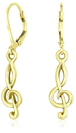 Musiklehrer Schüler Violinschlüssel Musiknoten Hebelrückhängeohrringe Für Frauen Teenager Gelb 14 Karat Vergoldetes .925 Sterlingsilber