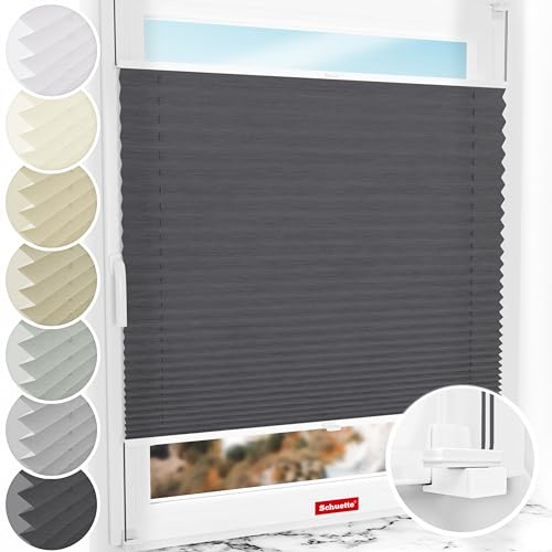Schuette® Plissee ohne Bohren ● Dolomite Kollektion: Dark Vintage (Grau) ● 115x120cm (Breite x Höhe) ● Suprafix Faltrollo X Klemmfix Rollo ● Blitzschnelle Montage inkl. Video