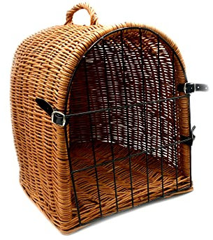 MyBer® Katzentransportbox Katzen Katzenkorb Katzenhöhle Weidenkorb Kleintier Transport Box aus Weide mit Verschluß geflochten K5-080-SK