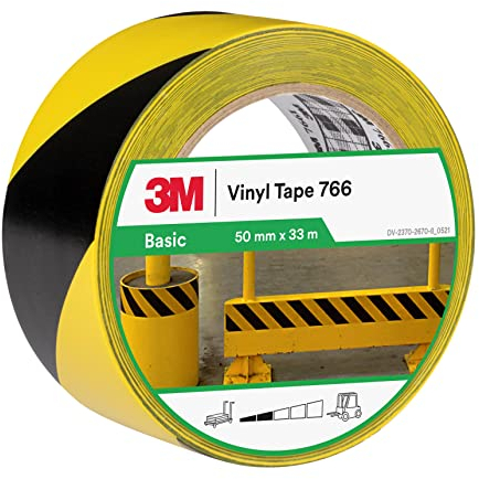 3M Ruban adhésif vinyle 766 hachuré noir/jaune, 50 mm x 33 m