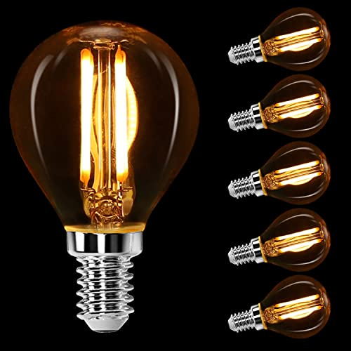 Aigostar E14 LED Bulbs, 4W 400LM Filament Bulb, 2200K E14 Small Edison Screw Bulb, Amber Warm White Golf Ball Light Bulbs 35W Equivalent, 5-Pack