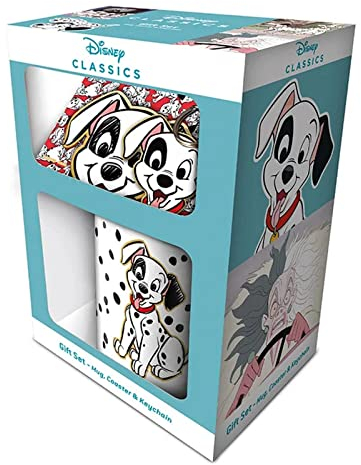 Pyramid International Coffret cadeau 101 Dalmatiens avec tasse, dessous de verre et porte-clés dans une boîte cadeau (motif « Seeing Spots ») Tasse en céramique 325 ml – Produit officiel