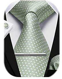 HISDERN Herren Hochzeit Mintgrüne Krawatten und Einstecktuch Krawatte Plaid Manschettenknöpfe-Krawattenklammer-Set