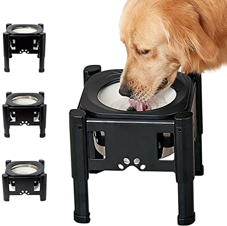 Pawque Raised Dog Bowl, Elevated Dog Bowls, Raised Slow Water Feeder Bowls 2.3L Stand with Adjustable 3 Heights (6.1, 7.7, 9.3) for Medium and Small Sized Dog, No-Spill & Non-Slip Dog Bowl