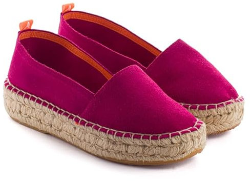ABARCA Alpargatas Mujer Planas con Plataforma Espardeñas Verano Casual Zapatillas Yute y Piel Hecha a Mano en España Flexible Suave y Transpirable (Fucsia, Numeric_37)