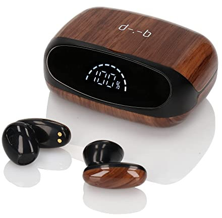 d-.-b PROCESOR In Ear Kopfhörer Bluetooth: Bluetooth 5.2 Headphones Retro Holzoptik – Premium Ohrhörer Kabellos Earbuds – Digital Display – HD Noise Reduction – Beste Sound HiFi Qualität