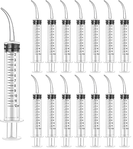 WZYTEU Seringue Dentaire, 12 ml Disposable Dental Seringue Graduée, 15 Pcs | Conception du Coude, Dental Irrigation pour Les Soins Dentaires, Laboratoire, S'occuper d'un Animal