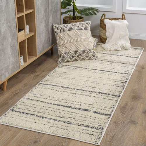 Livabliss Durham Läufer Modern - Abstrakt Design in Marmor Optik für Wohnzimmer 80x220 cm, Esszimmer, Schlafzimmer - Teppich Groß, Weich, Kurzflor in Elfenbein und Grau