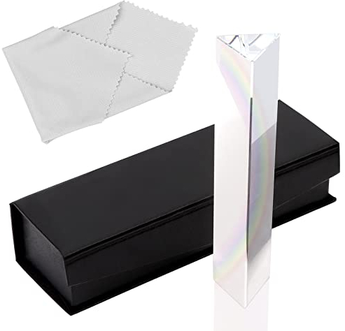 REAQUE K9 Kristall Prisma Dreieck, Kristalloptisches Glas-Dreiecksprisma professionelle Optik Kristallglasprisma mit Mikrofasertuch & Geschenkbox für das Physik-Unterrichtsspektrum 30*30*30*150mm