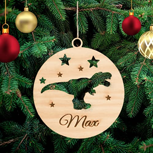 Personalisierte Dinosaurier Weihnachtsbaum Dekoration, Holz Baum Ornament, Graviert Haustier Name Weihnachtskugel Geschenkkarte Einsatz für Familie und Freunde