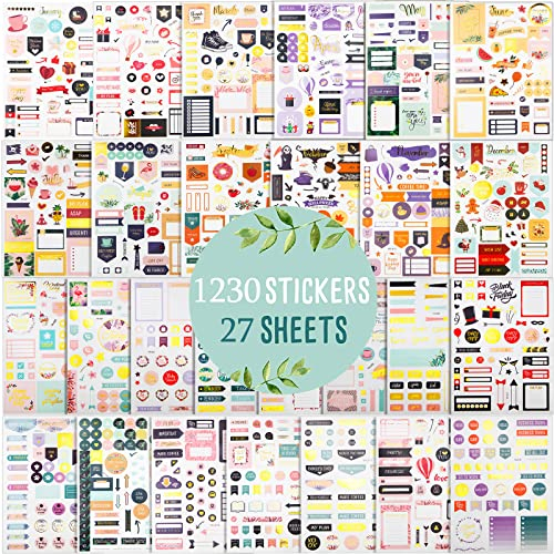 Liangding Bullet Journal Sticker, 27 Blätter/1230+ Planer Sticker Set für Kalender 2025, Aufkleber Journal für Monate, Arbeit Planung Budget und Scrapbooking Sticker Fotoalbum, Journal Zubehör