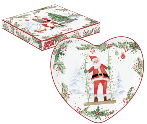Easy Life Cofanetto piatto a forma di cuore, 20 x 19 cm, in porcellanato Joyful Santa