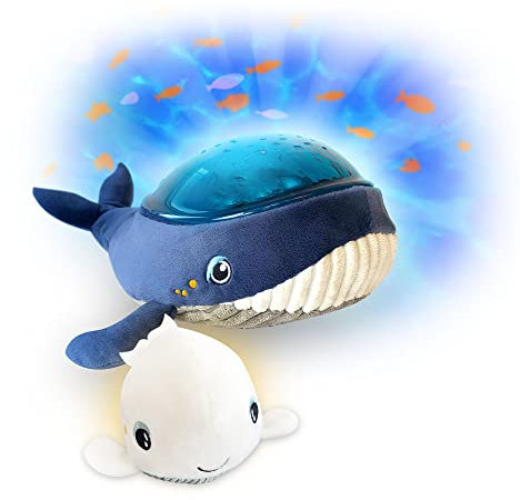 Pabobo - la peluche baleine Aqua Dream - berceuses et bruits blancs - projections effet aquatique avec poissons en mouvement + Peluche Shakie Baleine