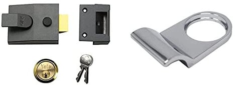 Yale P-89-DMG-SC-60 Deadlocking Nightlatch, 60 mm Backset, Dark Metallic Finish/Chrome Cylinder, High Security with Automatic Deadlock & YES-CYLPULL-CH Essentials Rim Cylinder Door Pull, Chrome Finish